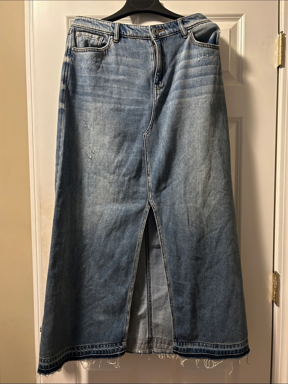 NWT INC International Concepts Light Blue Denim Maxi Skirt with Front Slit